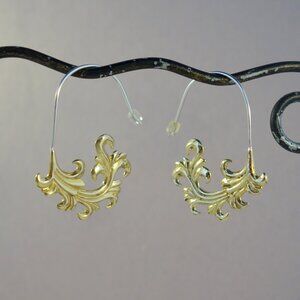 Rococo Fleur Earrings in Yellow Brass~ Sterling Silver Wires, handmade boho